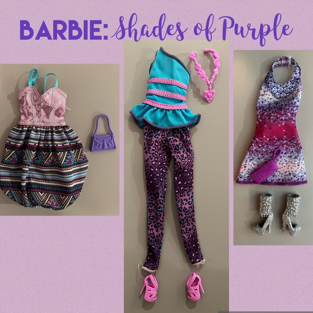 Barbie 3 clothing sets - shades of purple